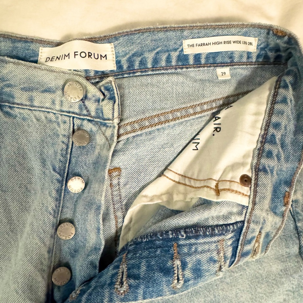 Denim Forum Light Blue High-Rise Wide Leg Jeans - Picture 5 of 12